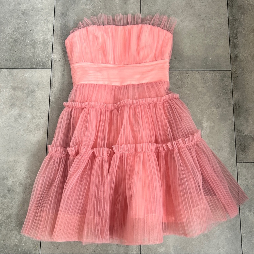 NEW BCBGmaxazria pink tulle corset mini tiered strapless dress 2